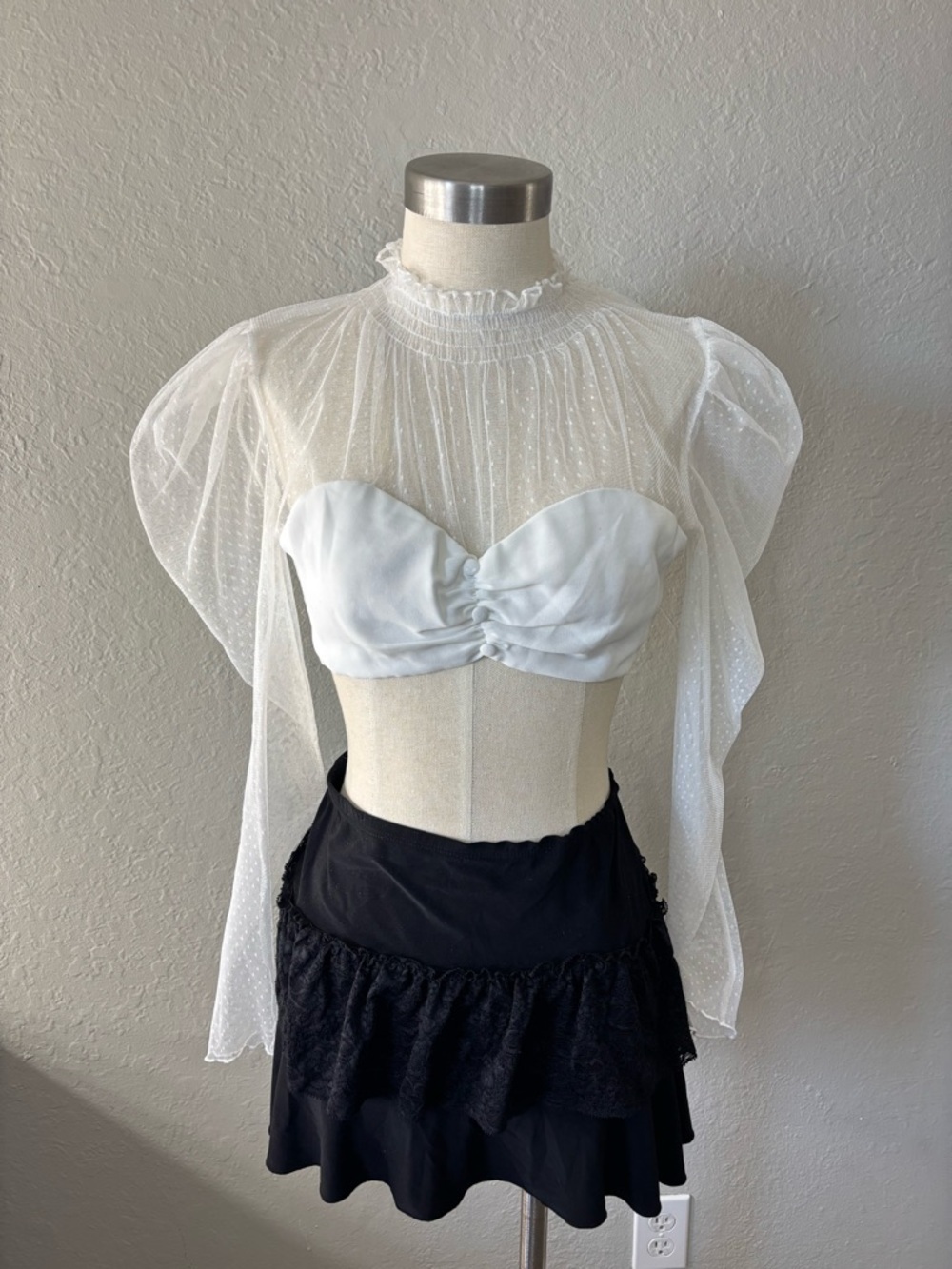 Princess Polly Kelsey top Sheer White Puff-Sleeve Crop Top with Ruched Bust